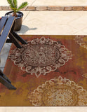 Unique Loom Outdoor Modern Trio Machine Made Geometric Rug Rust Red, Gold/Gray/Silver 5' 4" x 6' 1"