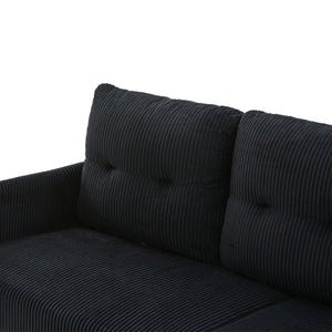 English Elm United We Win Corduroy Loveseat Plush Ergonomic Sofa with Spring Support Metal Legs Black W1568P410053