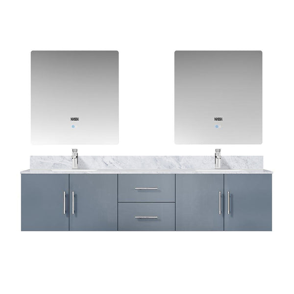 English Elm Dark Grey Double Bath Vanity 80 in W x 22 in D with Carrara Marble Top, Chrome Faucet, LED Mirrors B2731S01048