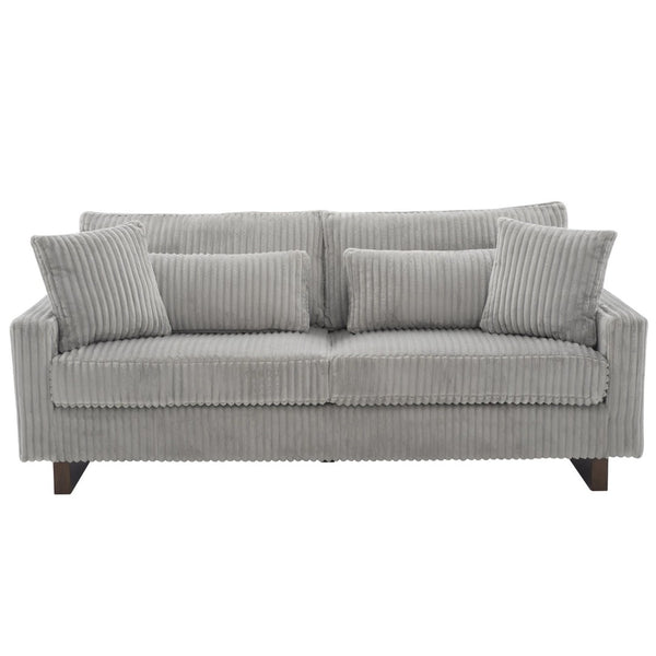 English Elm Modern Corduroy Upholstered Loveseat Sofa with Pocket Springs and Four Accent Pillows Grey N763S000040E