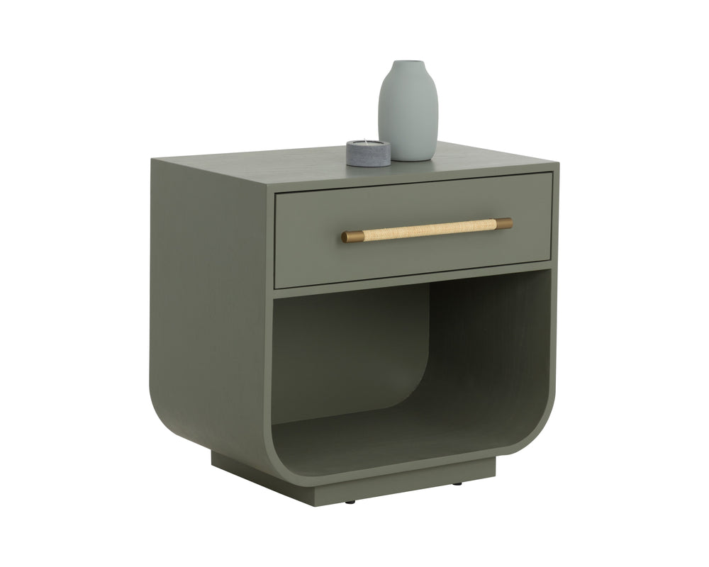 Sunpan Tarrant Nightstand - Modern Sage Green Design With Raffia Wrapped Handle For Stylish Bedroom Storage Green Wood 111740