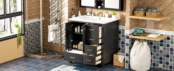 English Elm 30'' Elegant Freestanding Bathroom Vanity With Ceramic Sink, Soft-Close Drawers & Timeless Black Finish N710P194420B
