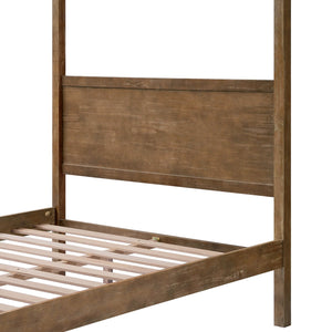English Elm Christopher Knight Home® - Queen Solid Antique Oak Canopy Bed Frame with High-Density Slats, 800lb Support & 10" Storage Clearance N758Q877980N