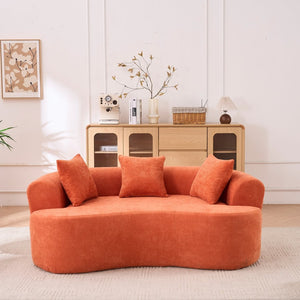 English Elm Crescent-shaped Chenille Sofa Curved Low-back Two-seater with Cloud-like Deep Cushions Orange W2012P375749
