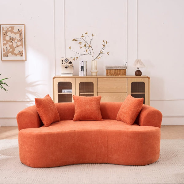English Elm Crescent-shaped Chenille Sofa Curved Low-back Two-seater with Cloud-like Deep Cushions Orange W2012P375749