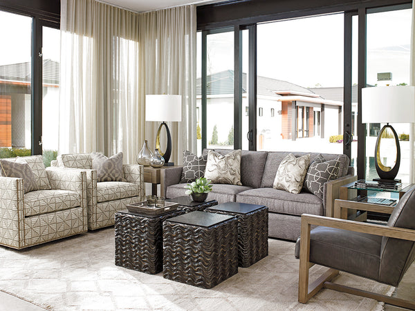 Lexington Talk Of The Town Cube End Table - Modern Design With Black Pearl Stone Top And Urban Elegance Shadow Mist  725-954