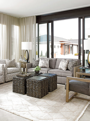 Lexington Talk Of The Town Cube End Table - Modern Design With Black Pearl Stone Top And Urban Elegance Shadow Mist  725-954