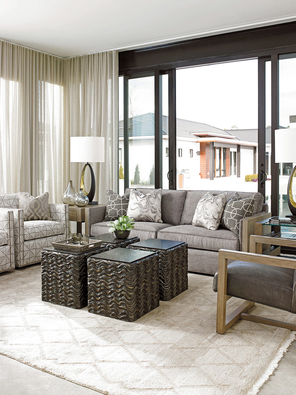 Lexington Talk Of The Town Cube End Table - Modern Design With Black Pearl Stone Top And Urban Elegance Shadow Mist  725-954