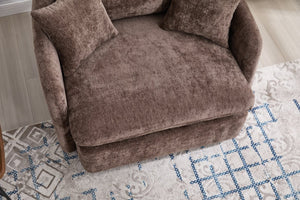 English Elm 360° 360 Swivel Oversized Chenille Armchair with Pocket Spring Seat and Three Throw Pillows Brown W1361S00049