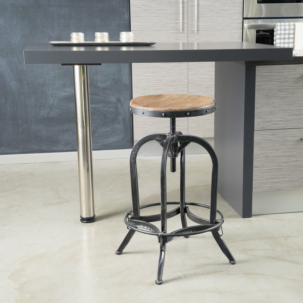 English Elm Christopher Knight Home® - Firwood Industrial Swivel Barstool with Adjustable Height, Firwood Seat & Sturdy Iron Frame, Pewter Natural Finish 52135.00