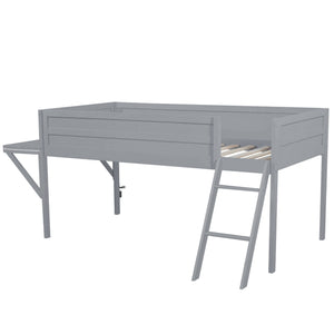 English Elm Wood Twin Gaming Loft Bed with Desk, LED Lighting & Storage Shelves—Sturdy Pine Build for Kids (98) N709P236479E