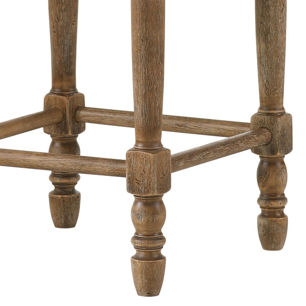 English Elm Farsiris Beige Fabric Counter Height Stool Set of 2 — Weathered Oak Frame, Nailhead Trim & D16 Foam Comfort B2726P255311