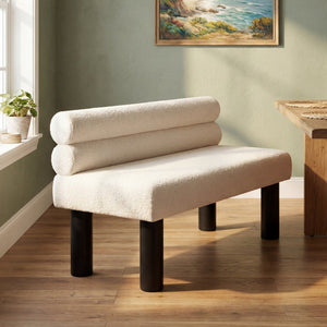 English Elm Upholstered Dining and Entryway Bench with Rubberwood Legs Padded Seat 300 Lb Capacity Beige,Black N779P371712A
