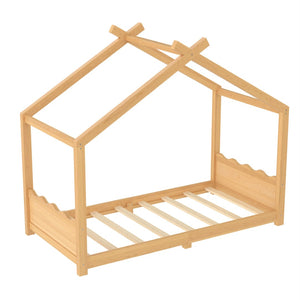 English Elm Twin House Frame Floor Bed Solid Pine Kids Room Montessori Low Profile Play Nook W1580P387836