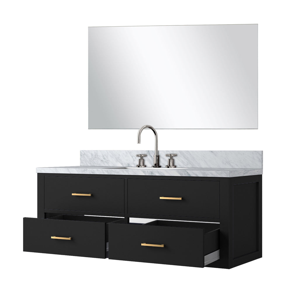 English Elm Black Single Bath Vanity Set – 48" W With Carrara Marble Top, Frameless Mirror & Chrome Faucet Included B2731S01995