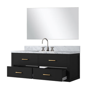 English Elm Black Single Bath Vanity Set – 48" W With Carrara Marble Top, Frameless Mirror & Chrome Faucet Included B2731S01995