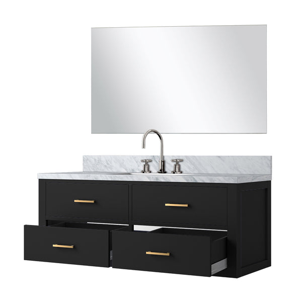 English Elm Black Single Bath Vanity Set – 48" W With Carrara Marble Top, Frameless Mirror & Chrome Faucet Included B2731S01995