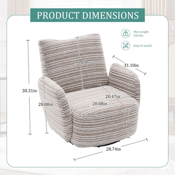 English Elm Modern Boucle 360° Swivel Leisure Chair with High‑Resilience Sponge, Supportive Curve, 550lb Capacity khaki W395P355481