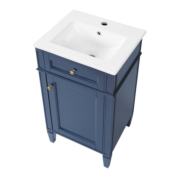 English Elm 18-inch French Style Freestanding Bathroom Vanity with Ceramic Sink Soft Close Storage Blue N710P411340C