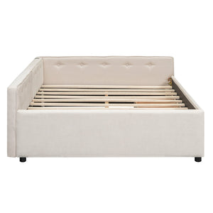 English Elm Full Full Size Upholstered Platform Bed with USB Ports, 2 Storage Drawers, Beige Linen Elegance DL000585AAA