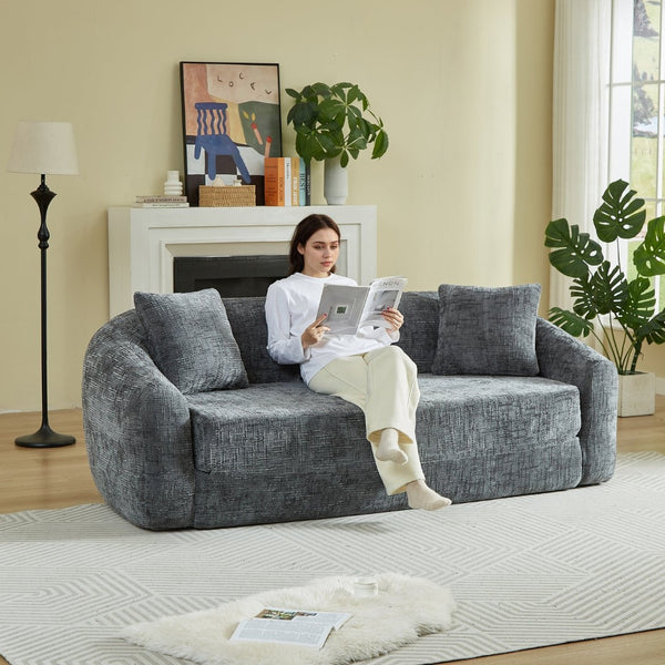 English Elm 87-inch Curved Chenille Convertible Sofa Recliner Bed with Pull-out Base for Living Room Grey W3505P452805