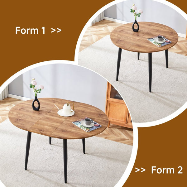 English Elm Table And Chair Set - Modern Extendable Mdf Dining Table With 4 Stylish Black Pu Chairs For Gatherings W1151S04145-GIGA