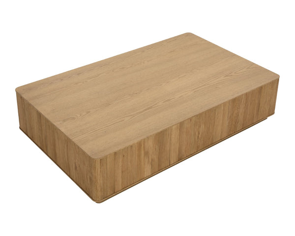 Sunpan KALLA Coffee Table - Rustic Oak Elegance with Brushed Gold Base, Modern Design for Stylish Living Spaces 112407