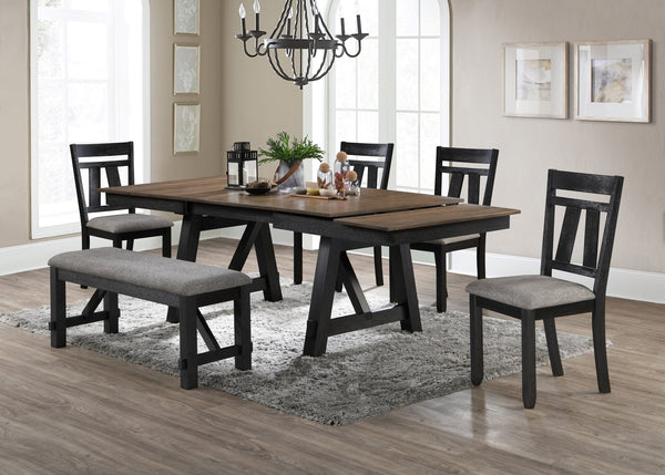 English Elm Cottage Two-Tone Extendable Dining Table 66"-94" with Self-Storing Leaves, Trestle Legs, Wheat/Charcoal Finish B011S01117