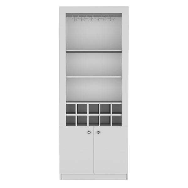 English Elm Bar Cabinet Nixon White – Modern Engineered Wood Bar with 10 Bottle Slots, Glass Rack & Spacious Storage B092P191171