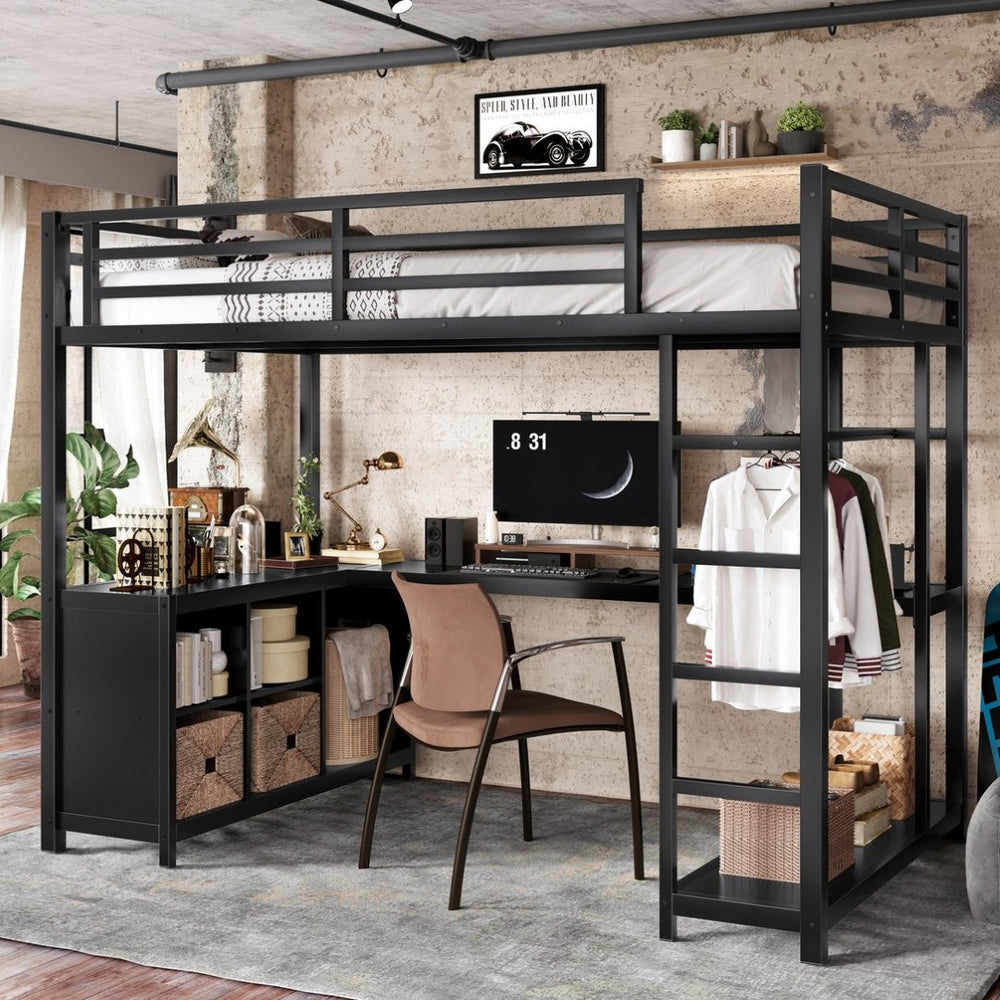 English Elm Metal Twin Xl Loft Bed with L Shaped Desk Wardrobe and Storage for Teens W1580S00370