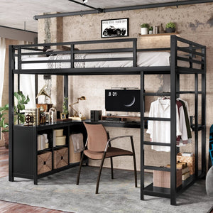English Elm Metal Twin Xl Loft Bed with L Shaped Desk Wardrobe and Storage for Teens W1580S00370