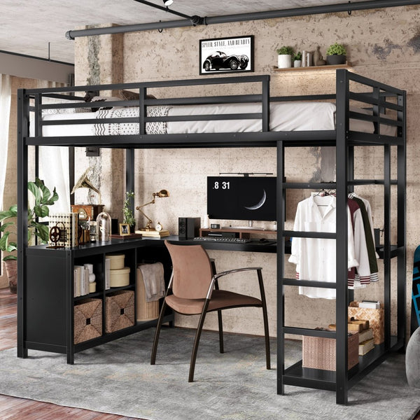 English Elm Metal Twin Xl Loft Bed with L Shaped Desk Wardrobe and Storage for Teens W1580S00370