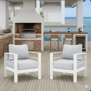 English Elm 2-pack Outdoor Cast Aluminum Armchairs with Uv Resistant Olefin Cushions for Patio White+Gray B082P454974