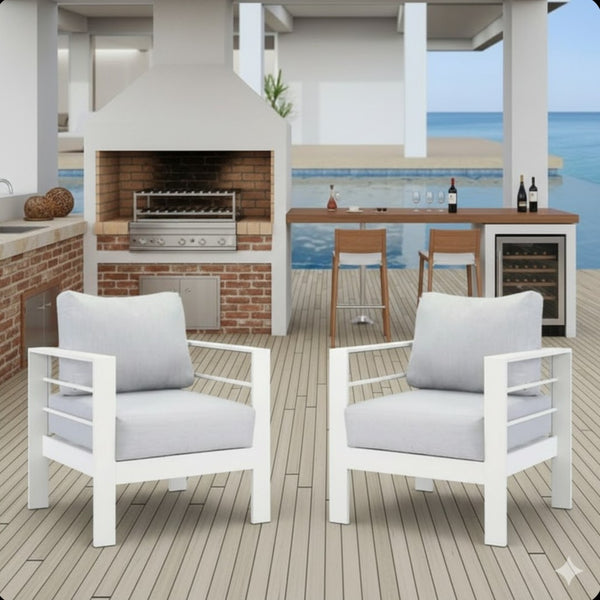 English Elm 2-pack Outdoor Cast Aluminum Armchairs with Uv Resistant Olefin Cushions for Patio White+Gray B082P454974