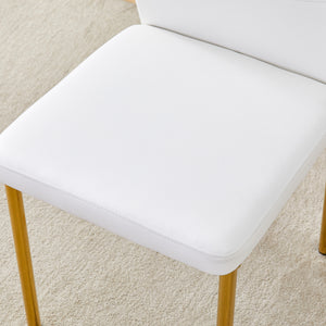 English Elm Luxury White Pu Dining Chair Set Of 4 - Modern High Resilience Seating With Gold Metal Legs & Style W1151P282689