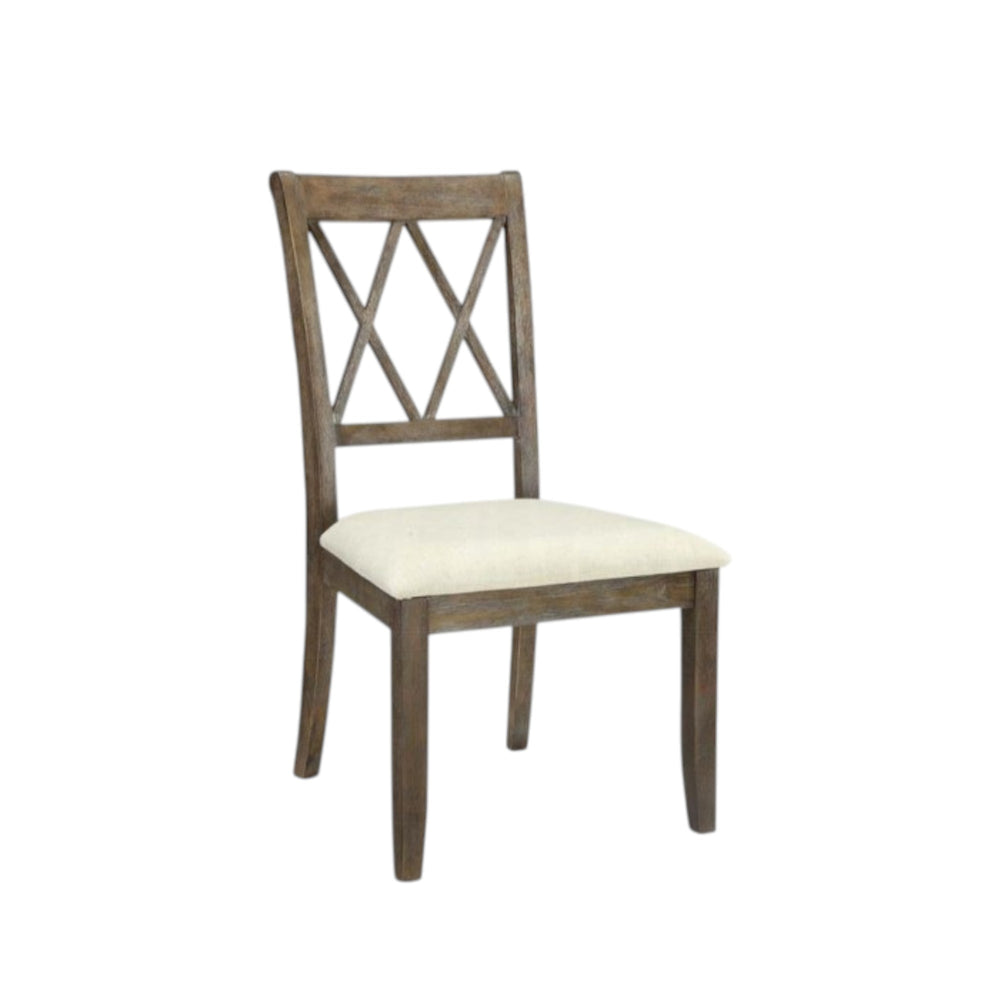 English Elm Claudia Beige Linen Side Chair Set of 2 - Salvage Brown Tapered Legs, XX Wooden Back, Padded Seat B2726P343808