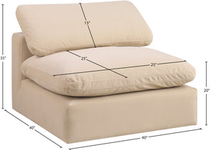 Comfy Beige Velvet Modular Armless Chair 189Beige-Armless Meridian Furniture