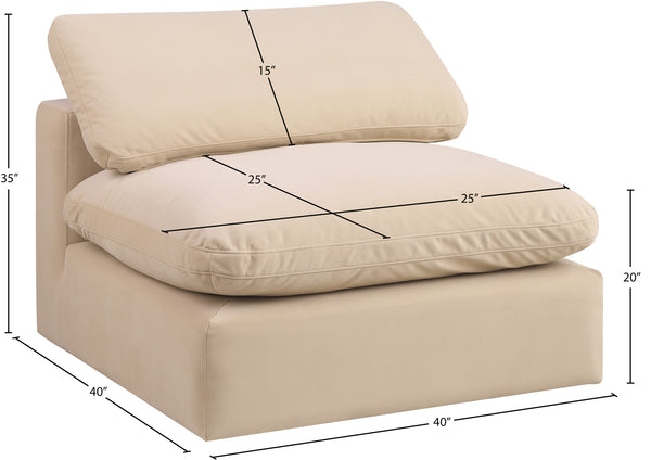 Comfy Beige Velvet Modular Armless Chair 189Beige-Armless Meridian Furniture