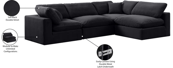 Comfy Black Velvet Modular Sectional 189Black-Sec4B Meridian Furniture