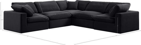 Comfy Black Velvet Modular Sectional 189Black-Sec5C Meridian Furniture