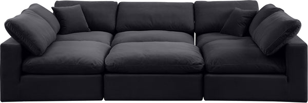 Comfy Black Velvet Modular Sectional 189Black-Sec6C Meridian Furniture