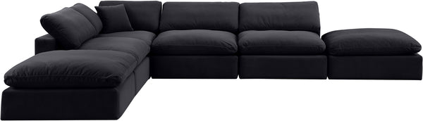Comfy Black Velvet Modular Sectional 189Black-Sec6E Meridian Furniture