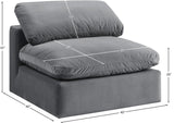 Comfy Grey Velvet Modular Armless Chair 189Grey-Armless Meridian Furniture