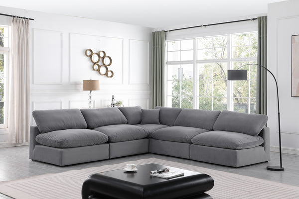 Comfy Grey Velvet Modular Sectional 189Grey-Sec5B Meridian Furniture