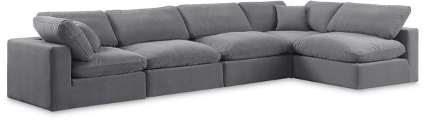 Comfy Grey Velvet Modular Sectional 189Grey-Sec5D Meridian Furniture