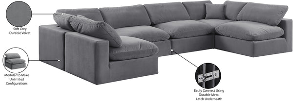 Comfy Grey Velvet Modular Sectional 189Grey-Sec6D Meridian Furniture