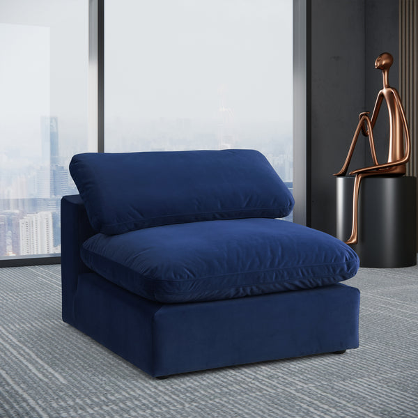 Comfy Navy Velvet Modular Armless Chair 189Navy-Armless Meridian Furniture