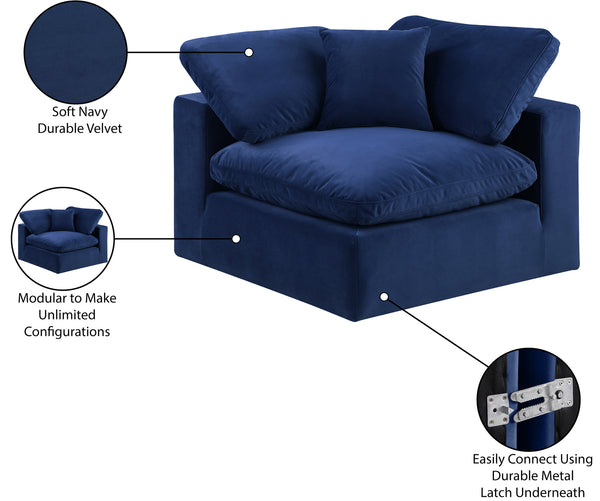Comfy Navy Velvet Modular Corner Chair 189Navy-Corner Meridian Furniture