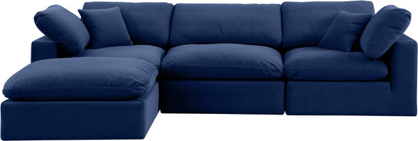 Comfy Navy Velvet Modular Sectional 189Navy-Sec4A Meridian Furniture
