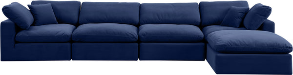 Comfy Navy Velvet Modular Sectional 189Navy-Sec5A Meridian Furniture